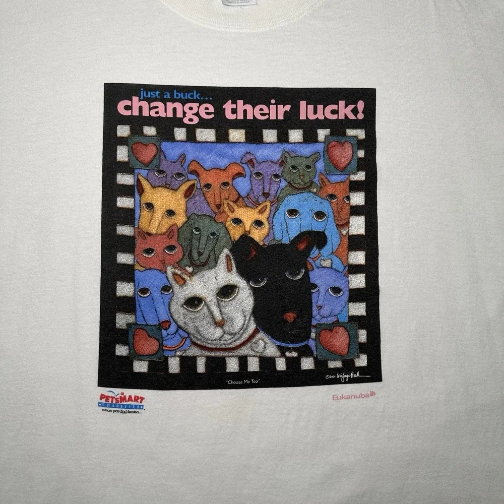 Vintage Petsmart Just A Buck Change Their Luck Adoption Art T Shirt 2001 Size XL